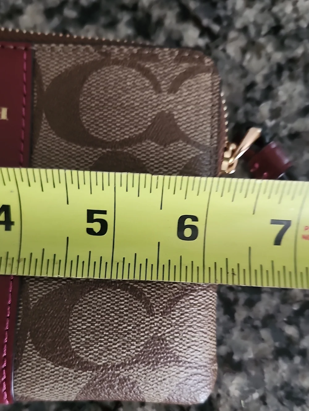 Coach Corner Zip Wristlet In Khaki Signature Coated Canvas With Red Accent
